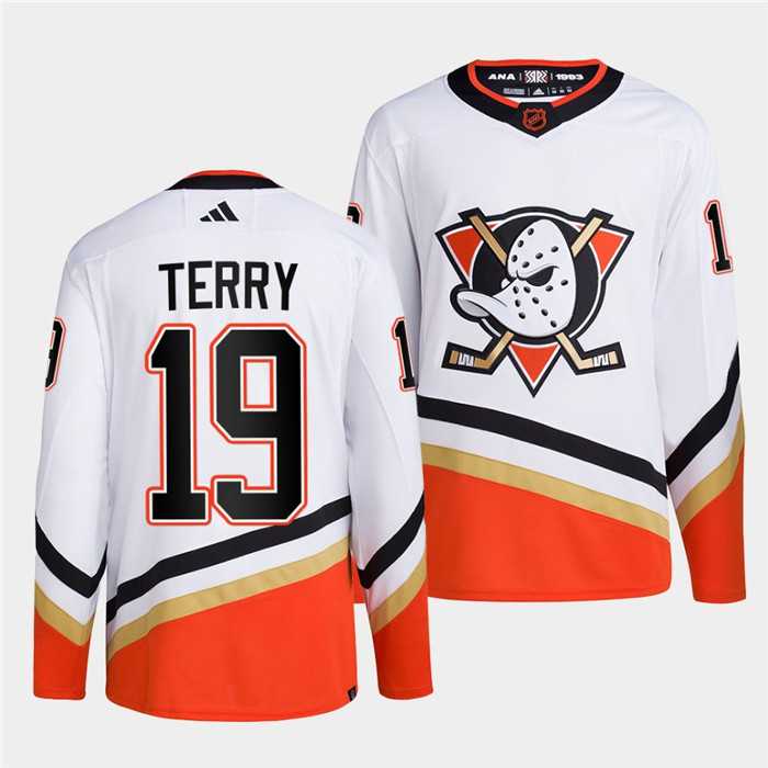 Mens Anaheim Ducks #19 Troy Terry White 2022-23 Reverse Retro Stitched Jersey Dzhi